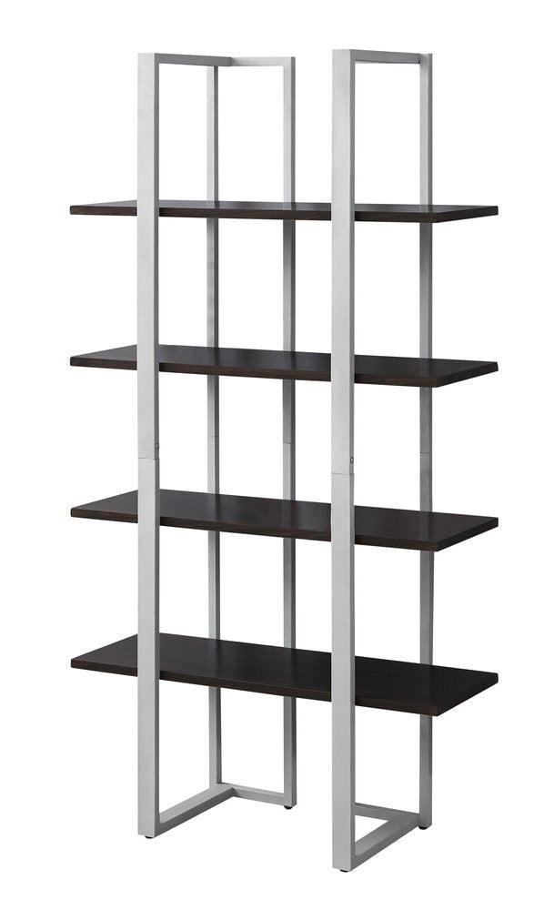 Espresso Metal Four Tier Bookcase
