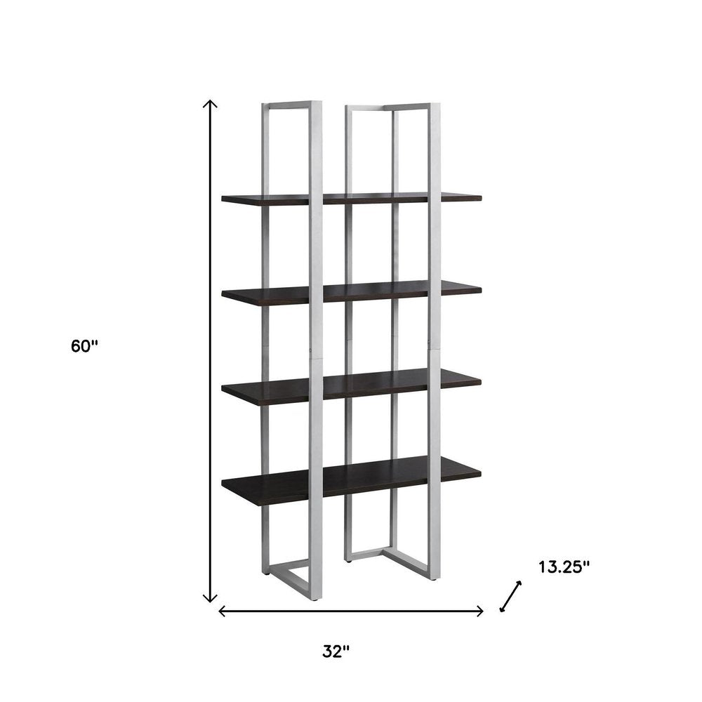 Espresso Metal Four Tier Bookcase