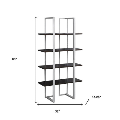 Espresso Metal Four Tier Bookcase