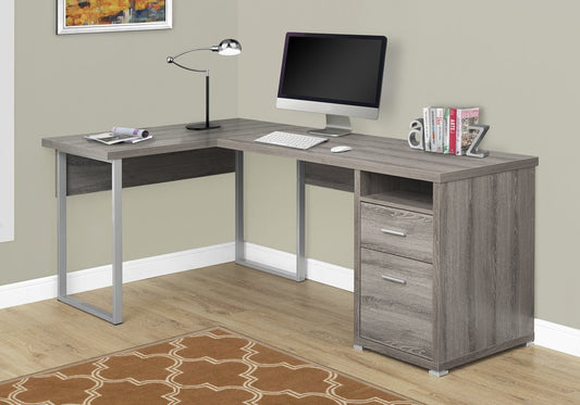 47" Gray and Silver L Shape Computer Desk With Two Drawers