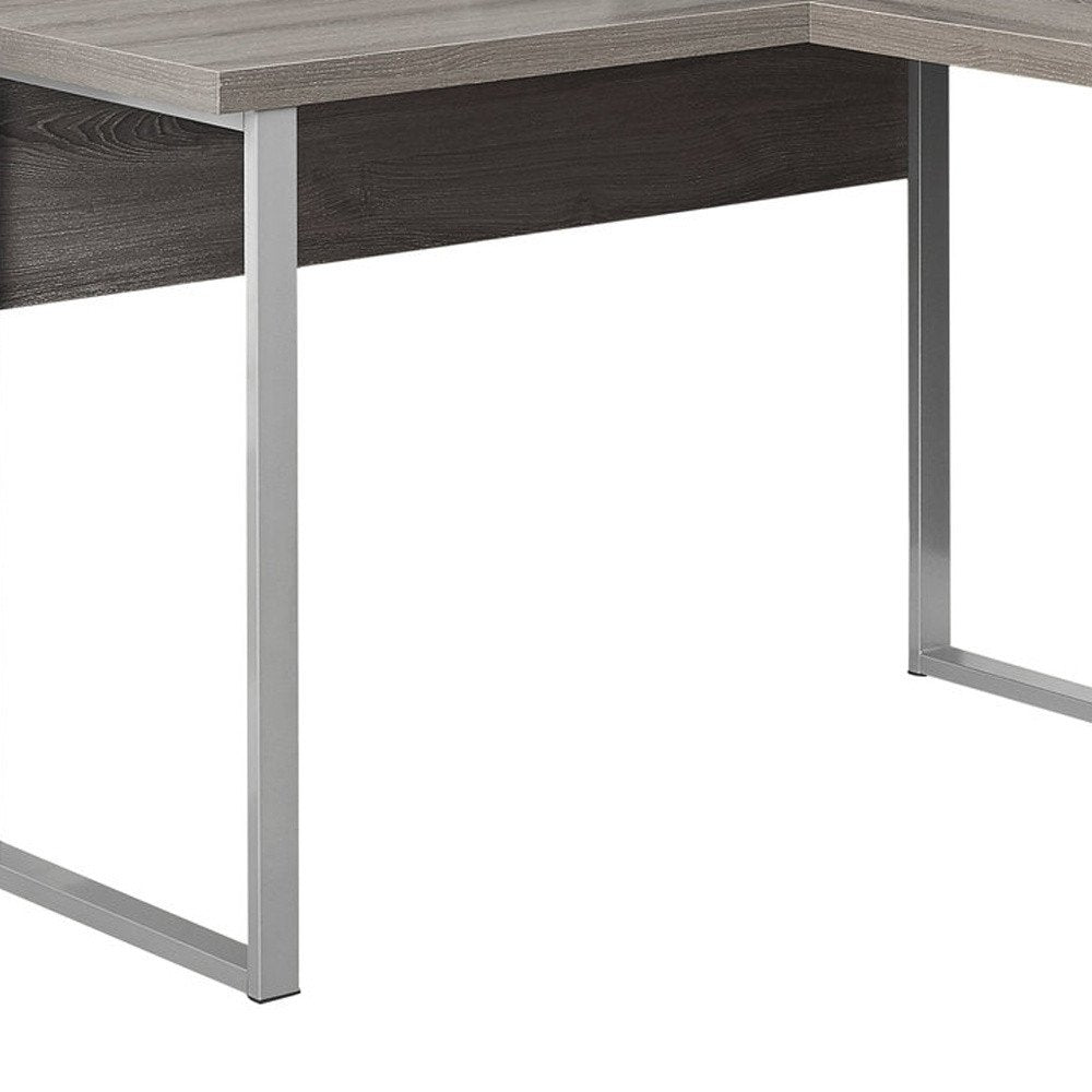 79" Taupe and Silver L Shape Computer Desk With Two Drawers