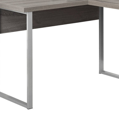 47" Gray and Silver L Shape Computer Desk With Two Drawers