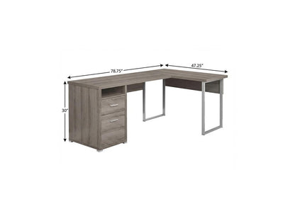 78" Gray and Silver L Shape Computer Desk With Two Drawers