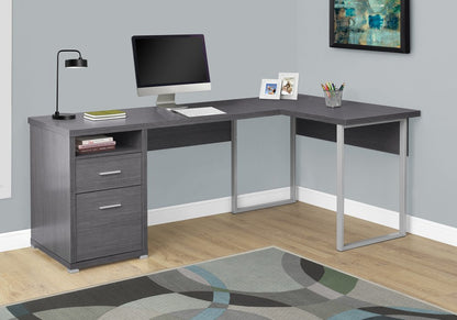 47" Taupe and Silver L Shape Computer Desk With Two Drawers