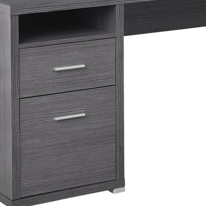 47" Taupe and Silver L Shape Computer Desk With Two Drawers