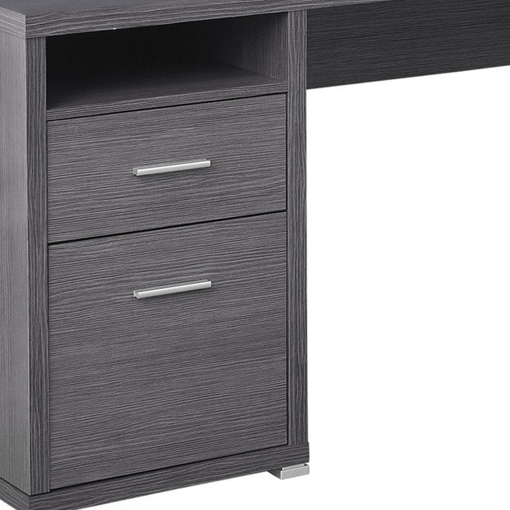 47" Taupe and Silver L Shape Computer Desk With Two Drawers