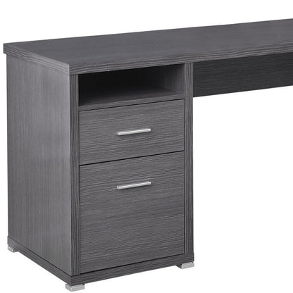 79" Taupe and Silver L Shape Computer Desk With Two Drawers
