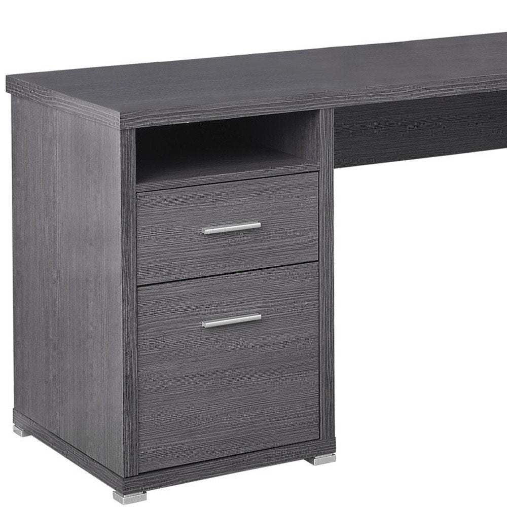 78" Gray and Silver L Shape Computer Desk With Two Drawers