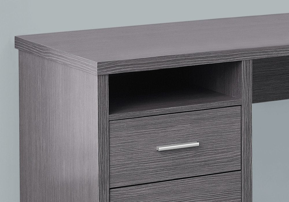 79" Taupe and Silver L Shape Computer Desk With Two Drawers