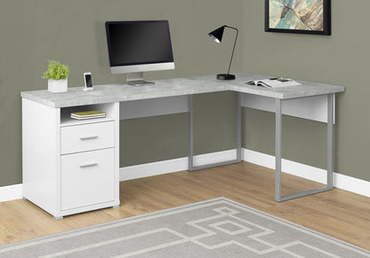 47" Gray and Silver L Shape Computer Desk With Two Drawers