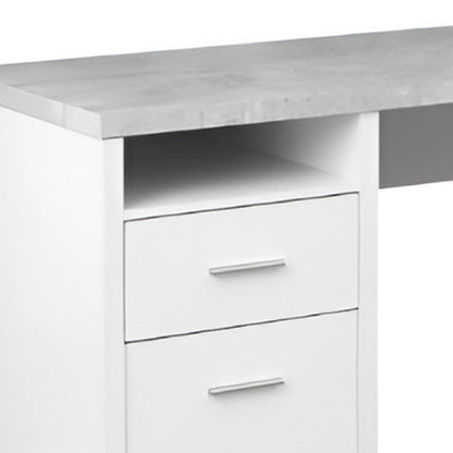 78" Gray and Silver L Shape Computer Desk With Two Drawers