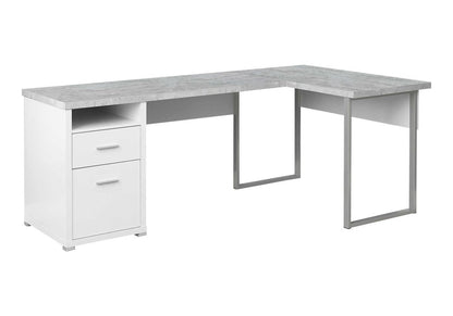 47" Taupe and Silver L Shape Computer Desk With Two Drawers