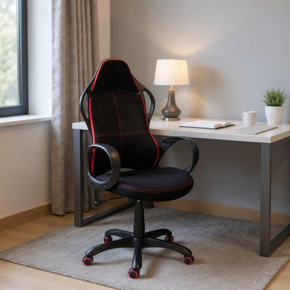 Black Fabric Tufted Seat Swivel Adjustable Gaming Chair Fabric Back Plastic Frame