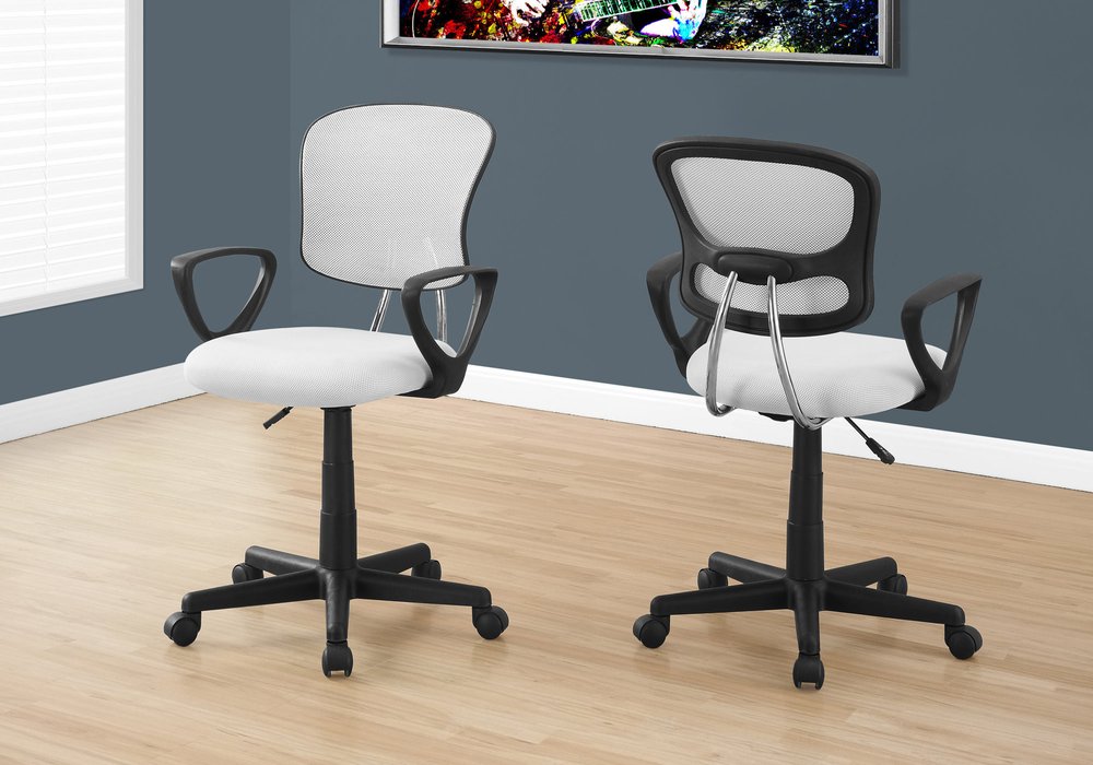 White Polyester Seat Swivel Adjustable Task Chair Mesh Back Plastic Frame