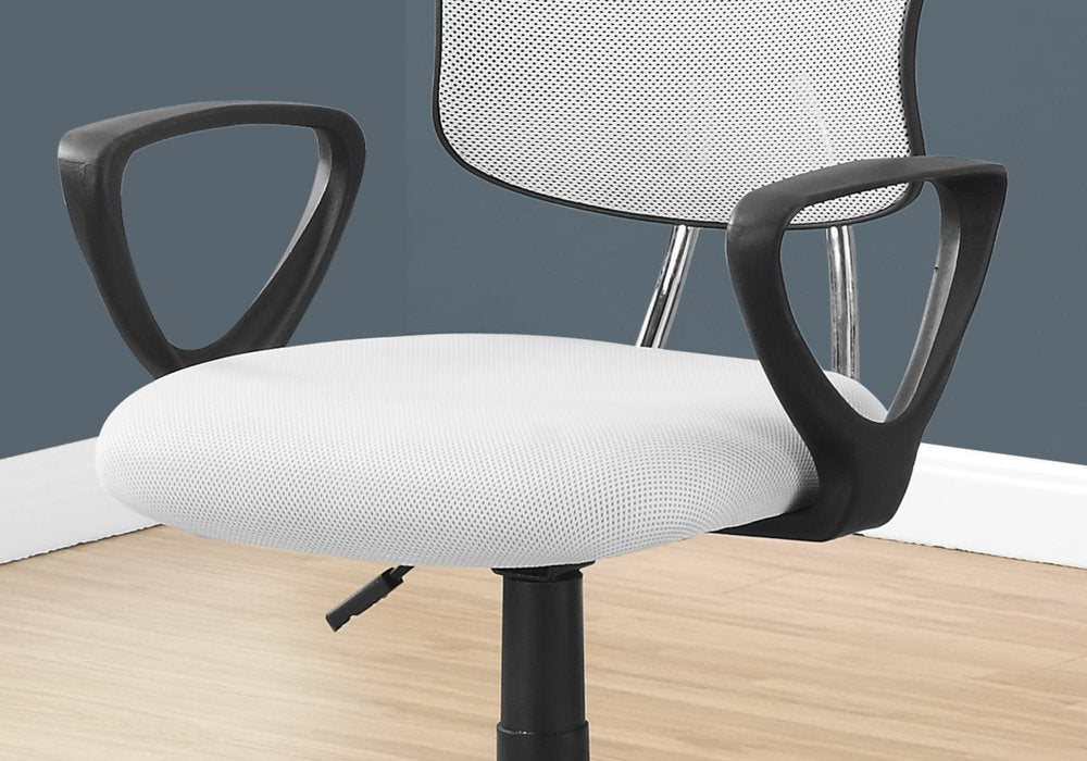 White Polyester Seat Swivel Adjustable Task Chair Mesh Back Plastic Frame