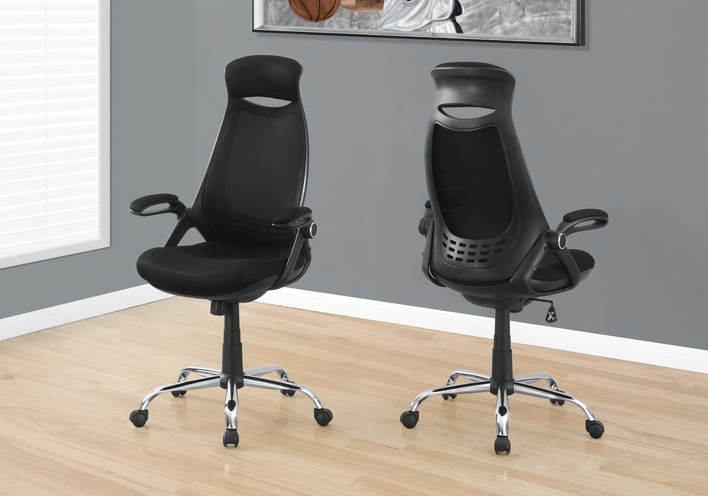Black Polyester Seat Swivel Adjustable Task Chair Mesh Back Plastic Frame