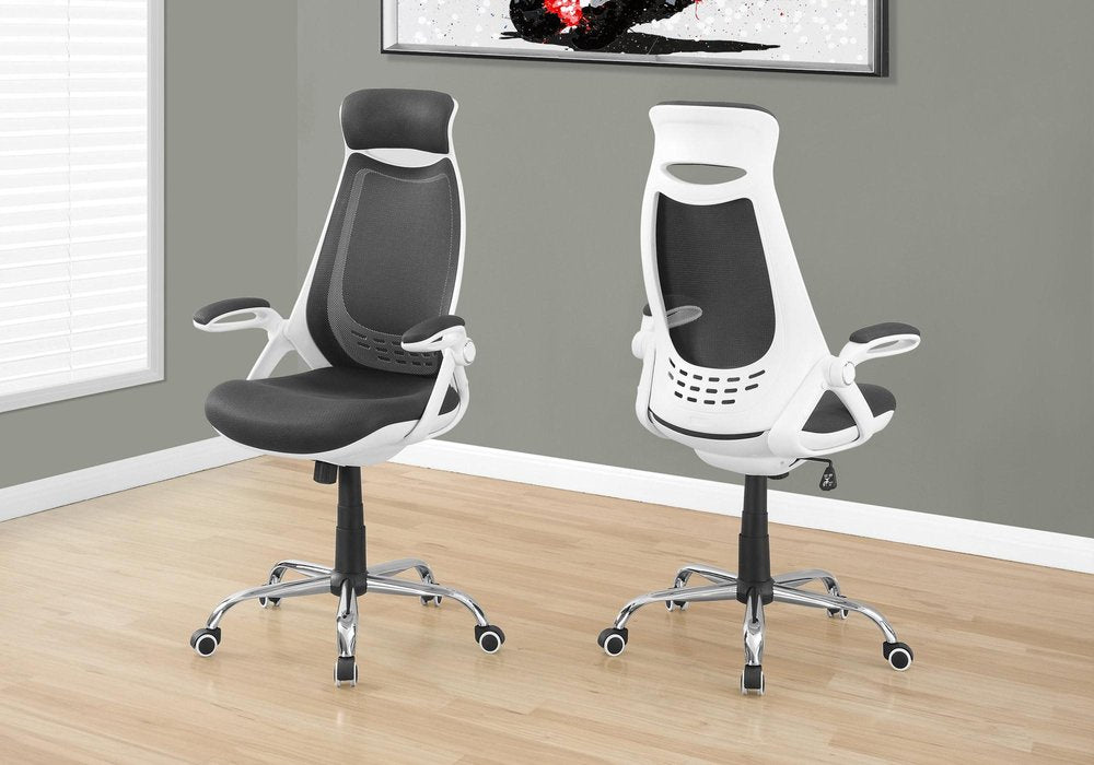 Gray Black and Silver Adjustable Height Swivel Rolling Executive Office Chair