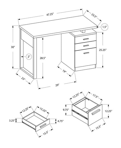 24" Gray and Black Computer Desk With Three Drawers