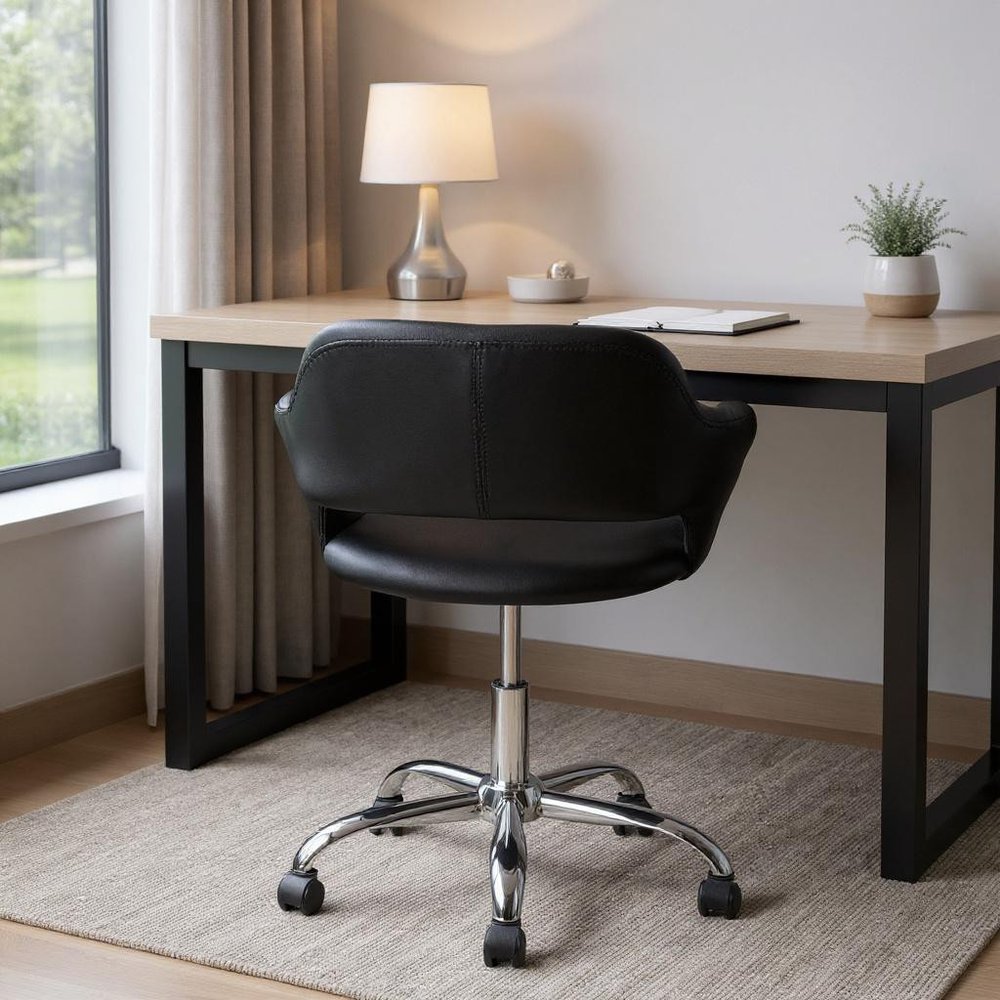 Black and Silver Adjustable Swivel Faux Leather Rolling Office Chair