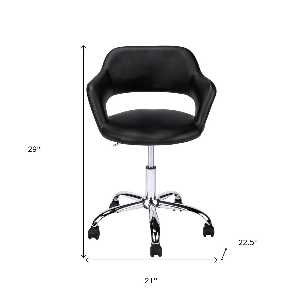 Black and Silver Adjustable Swivel Faux Leather Rolling Office Chair
