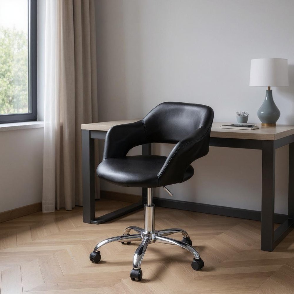 Black and Silver Adjustable Swivel Faux Leather Rolling Office Chair