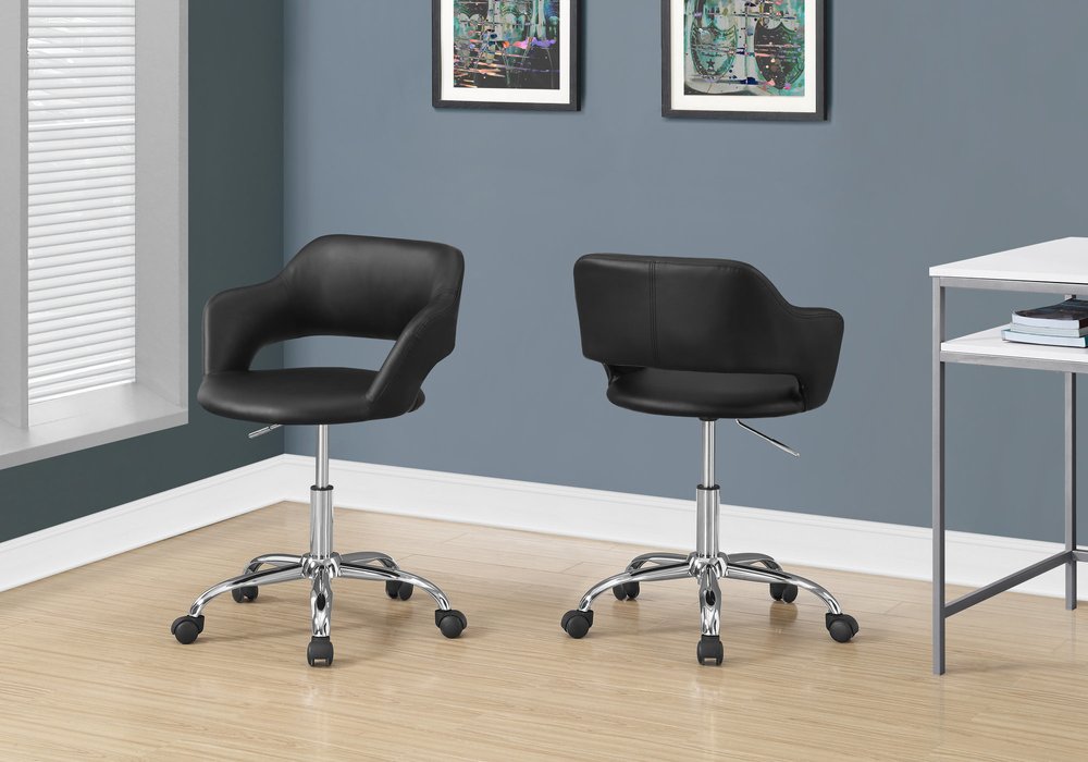 Black and Silver Adjustable Swivel Faux Leather Rolling Office Chair
