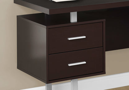71" Taupe and Silver L Shape Computer Desk With Three Drawers