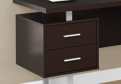 71" Taupe and Silver L Shape Computer Desk With Three Drawers