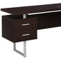71" Brown and Silver L Shape Computer Desk With Three Drawers