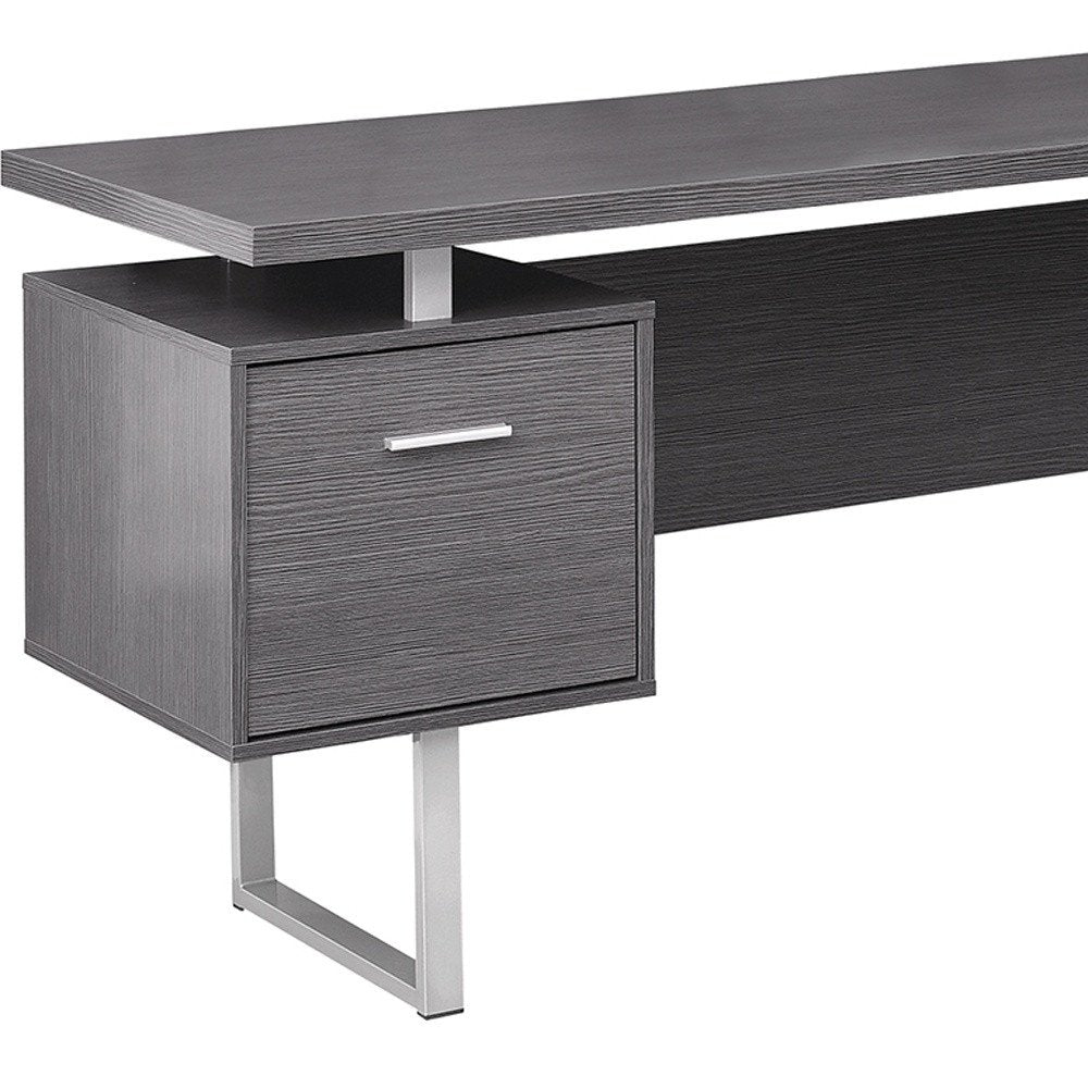 71" Taupe and Silver L Shape Computer Desk With Three Drawers