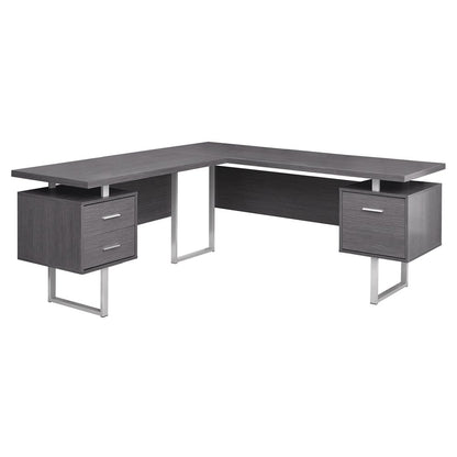71" Taupe and Silver L Shape Computer Desk With Three Drawers