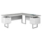 71" Taupe and Silver L Shape Computer Desk With Three Drawers