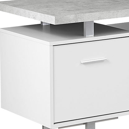 71" Taupe and Silver L Shape Computer Desk With Three Drawers