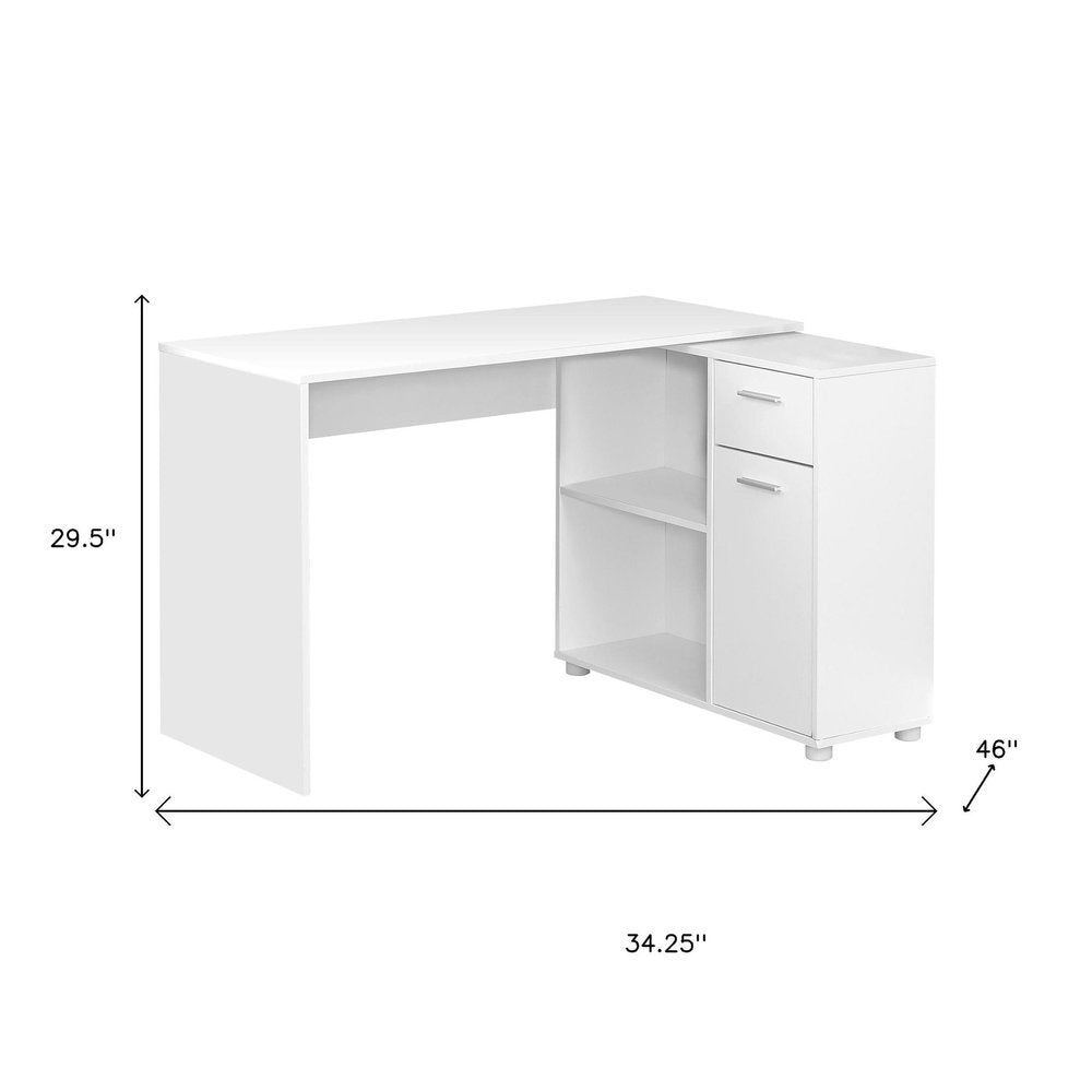 34" Gray L Shape Computer Desk With Two Drawers
