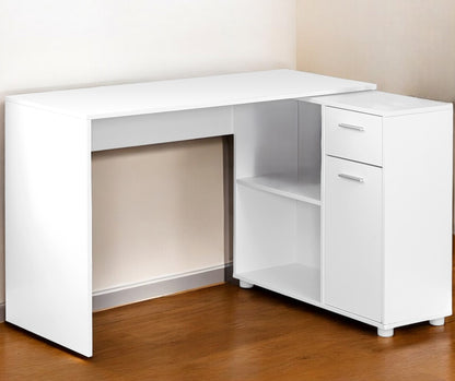 34" White L Shape Computer Desk With Two Drawers