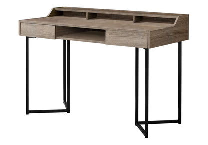 22" Taupe and Black Writing Desk With Two Drawers