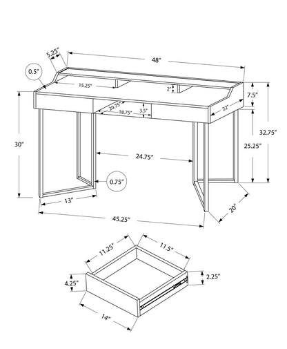 22" Taupe and Black Writing Desk With Two Drawers