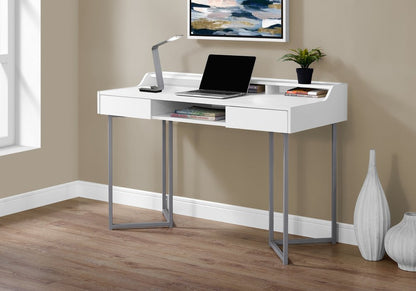 22" Taupe and Black Writing Desk With Two Drawers