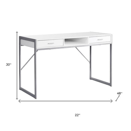22" White and Silver Computer Desk With Two Drawers