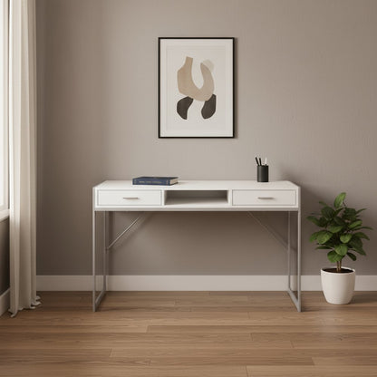 48" Dark Brown and Silver Computer Desk With Two Drawers