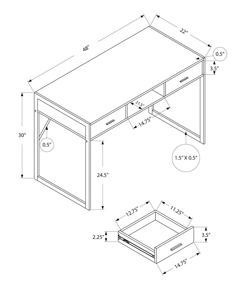 48" Dark Brown and Silver Computer Desk With Two Drawers