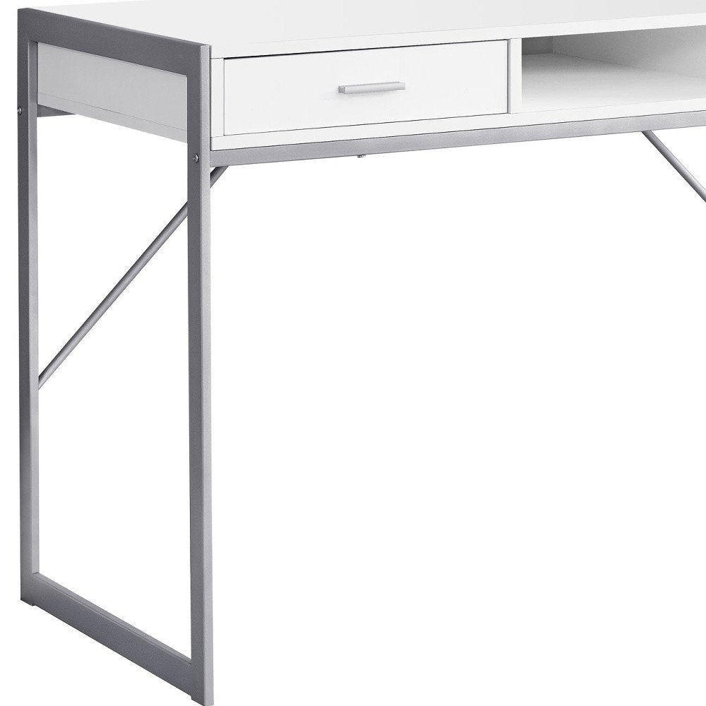 48" White and Silver Computer Desk With Two Drawers