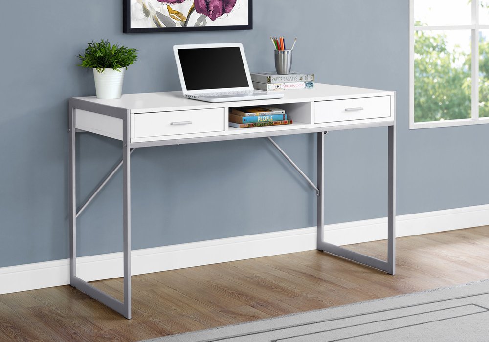 48" Dark Brown and Silver Computer Desk With Two Drawers