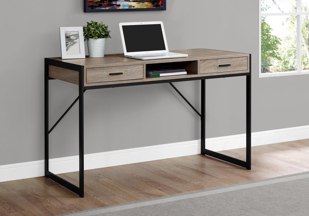 48" Dark Brown and Silver Computer Desk With Two Drawers