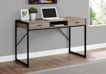 48" Dark Brown and Silver Computer Desk With Two Drawers