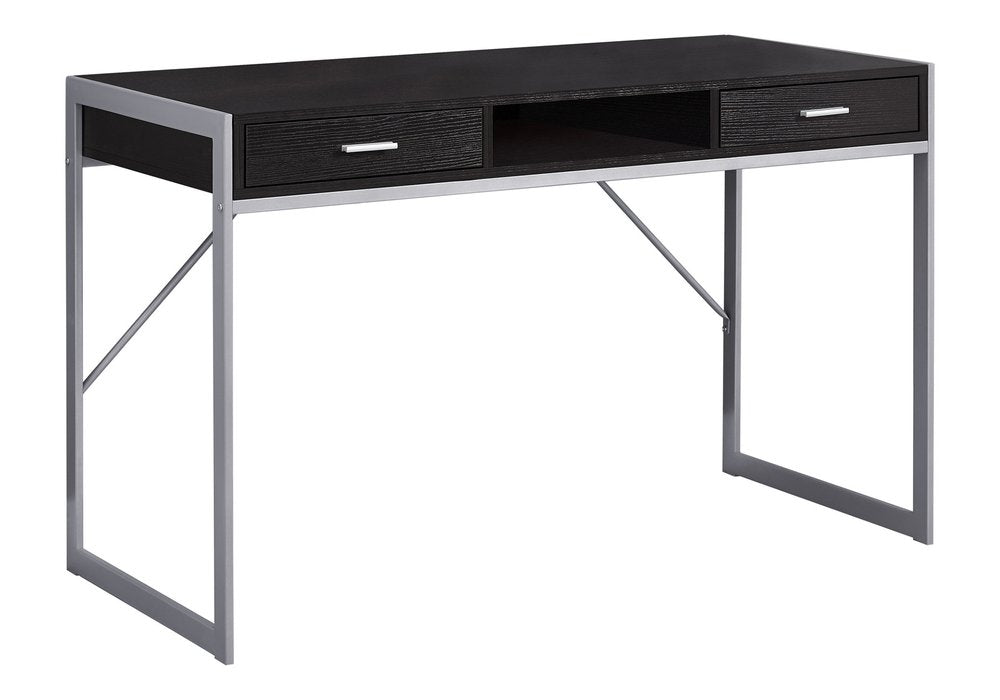 48" Dark Brown and Silver Computer Desk With Two Drawers