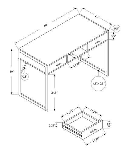 22" Taupe and Black Computer Desk With Two Drawers