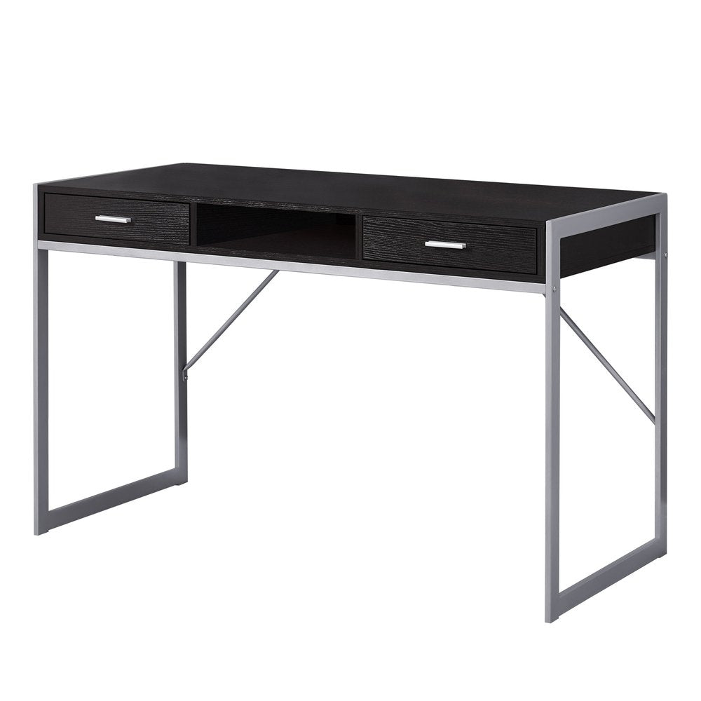 48" Dark Brown and Silver Computer Desk With Two Drawers