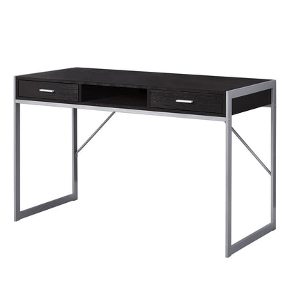 48" Dark Brown and Silver Computer Desk With Two Drawers