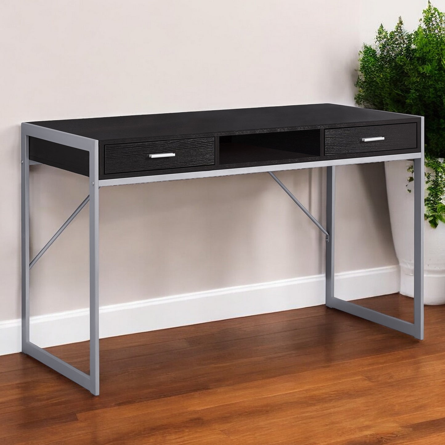 22" White and Silver Computer Desk With Two Drawers